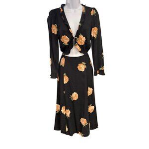 Reformation Black Romantic Floral Heidi Dress Small Whimsigoth Cottagecore